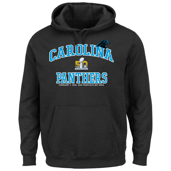 Men Carolina Panthers Majestic Super Bowl #50 Bound Heart and Soul Going to the Game Pullover Hoodie Black